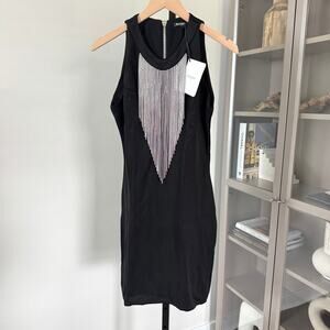Balmain Crystal Embellished Fringe Round Neckline Mini Dress 40 NEW Sleeveless